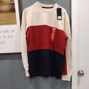 Men's Colorblock Long Sleeve Shirt - Red, Navy, and Cream